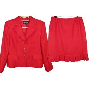 Vintage Evan Picone Women's Red Skirt Suit Pleated Hem Size 14 Petite